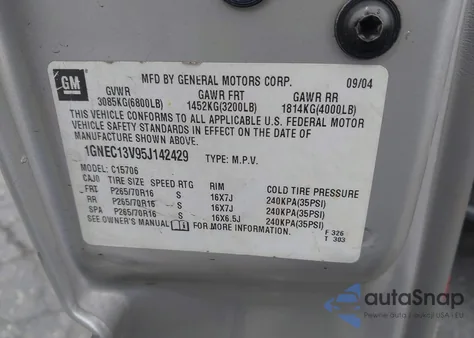 2005 Chevrolet Tahoe Ls from USA, damaged, VIN 1GNEC13V95J142429